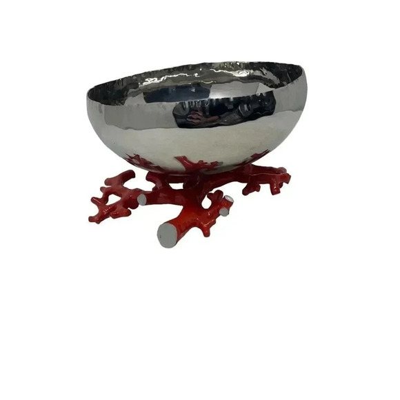 Michael Aram Ocean Reef bowl silver with coral bottom medium size - Picture 2 of 9